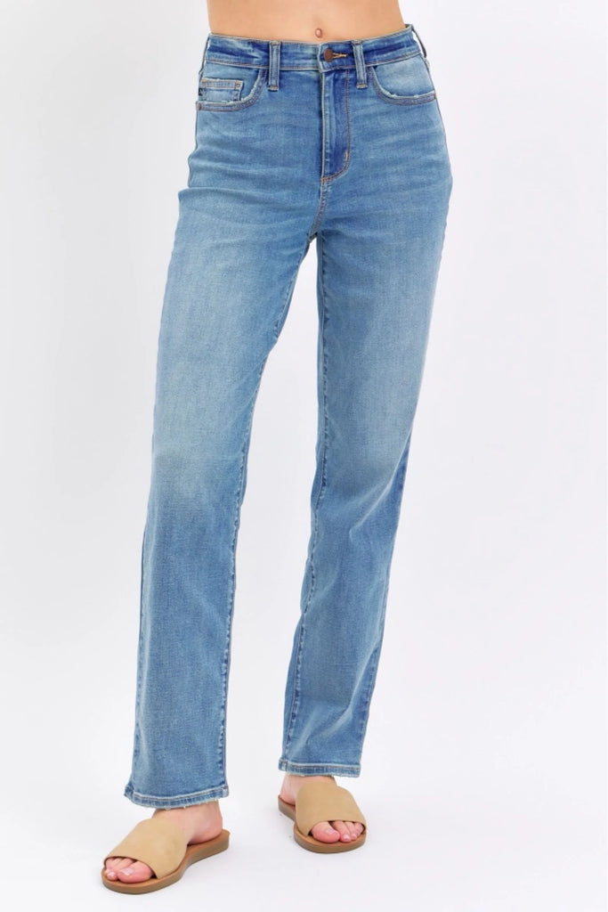 Judy Blue High-Rise Straight Fit Jeans in Medium Blue-Judy Blue-The Bugs Ear