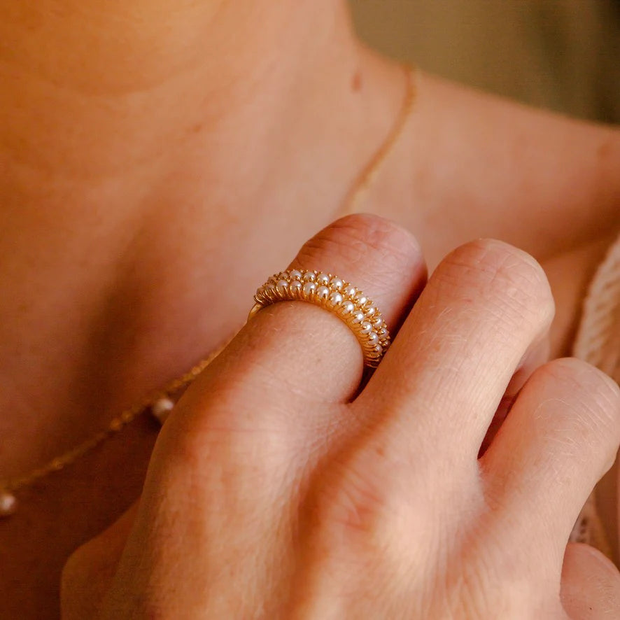 Pearl Stacking Band Ring in Gold-Made By Mary-The Bugs Ear