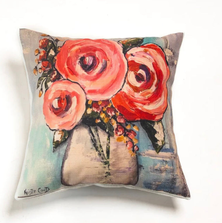 Three Pink Roses Square Pillow-LuckyBird-The Bugs Ear