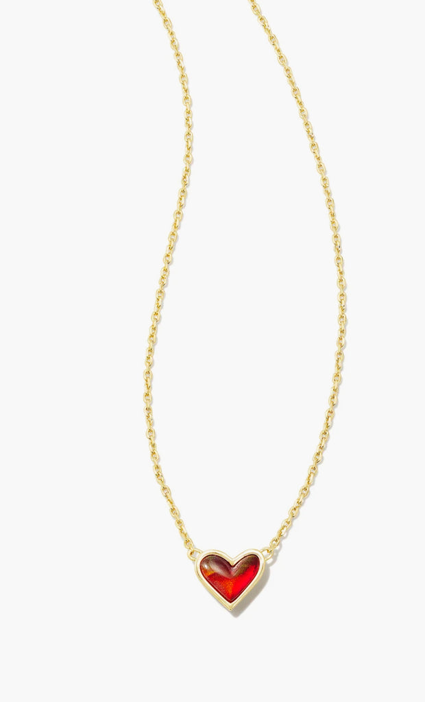 Kendra Scott Framed Ari Heart Gold Short Pendant Necklace in Red Opalescent Resin-Kendra Scott-The Bugs Ear