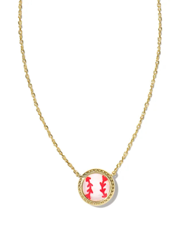 Kendra Scott Baseball Gold Short Pendant Necklace in Ivory Mother-of-Pearl-Kendra Scott-The Bugs Ear
