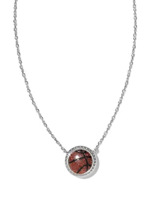 Kendra Scott Basketball Silver Short Pendant Necklace in Orange Goldstone-Kendra Scott-The Bugs Ear
