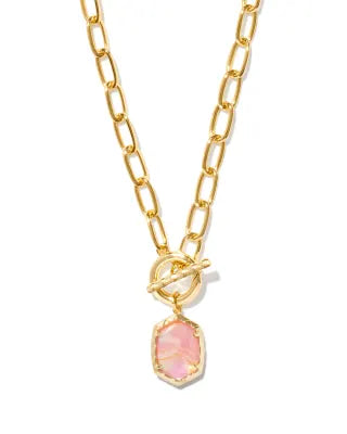 Kendra Scott Daphne Convertible Gold Link and Chain Necklace in Light Pink Iridescent Abalone-Kendra Scott-The Bugs Ear