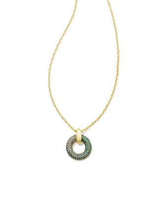 Kendra Scott Mikki Gold Pave Short Pendant Necklace in Green Blue Ombre Mix-Kendra Scott-The Bugs Ear