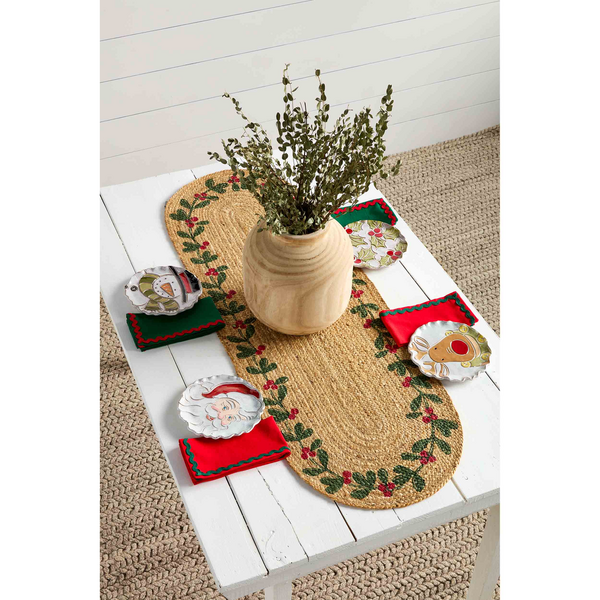 Mud Pie Jute-Weihnachtsstrumpf – Naturfarben, Mit Rotem Ric-Rac-Besatz, 48 X 28 Cm