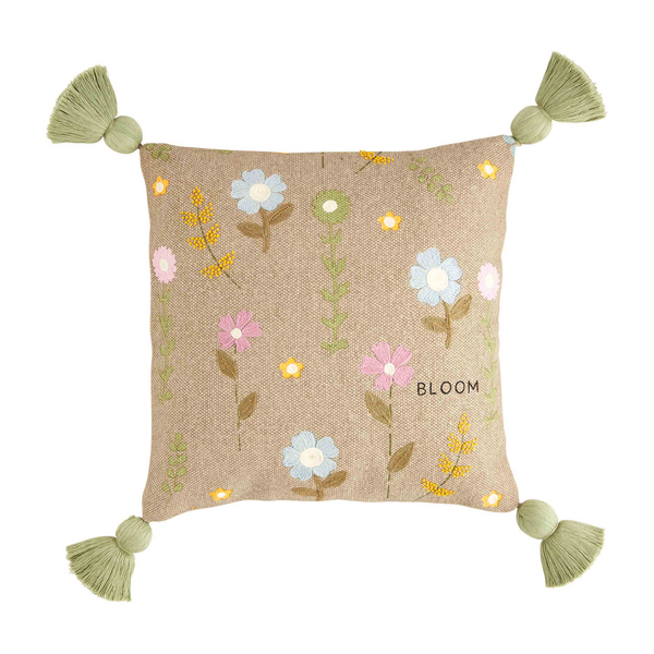 Bloom Square Floral Tassel Pillow Mud Pie-Mud pie-The Bugs Ear