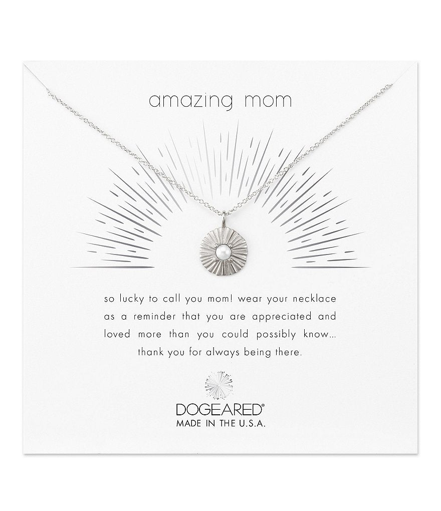 Dogeared Amazing Mom Radiant Pearl Disc Necklace in Silver-Dogeared-The Bugs Ear
