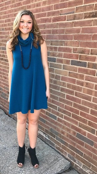 Turtle Neck Flair Dress in Blue-Aryeh-The Bugs Ear