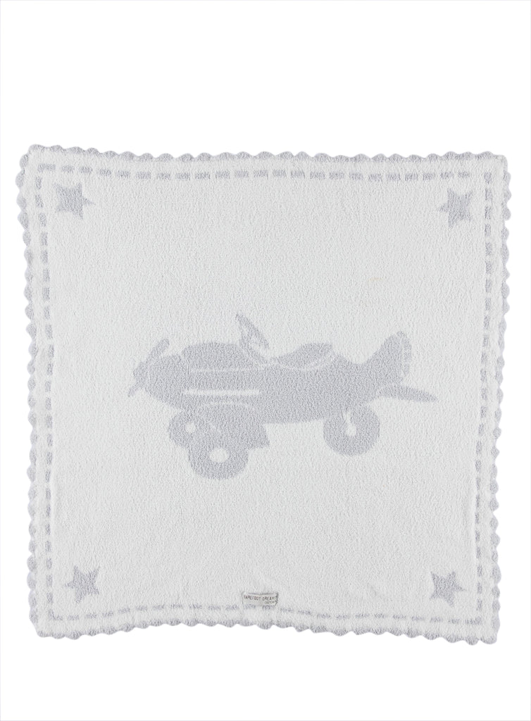 Barefoot Dreams CozyChic Scalloped Receiving Blanket Blue White Airplane-Barefoot Dreams-The Bugs Ear