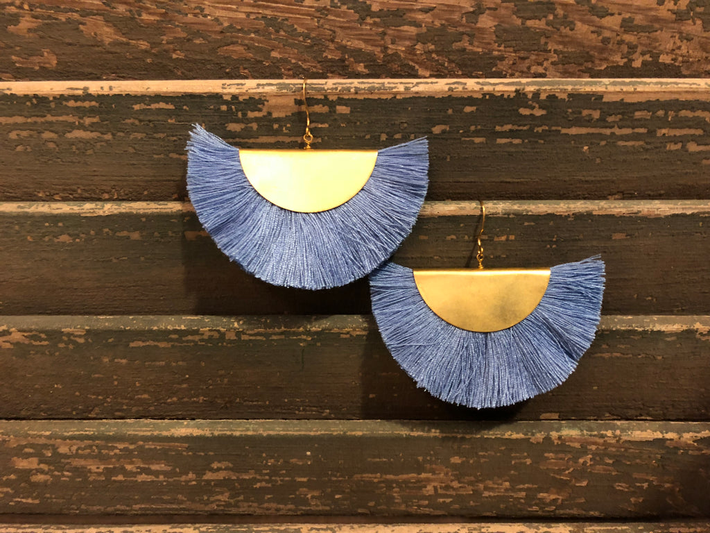Finley Half Circle Fringe Earrings Blue-Caroline Hill Designs-The Bugs Ear