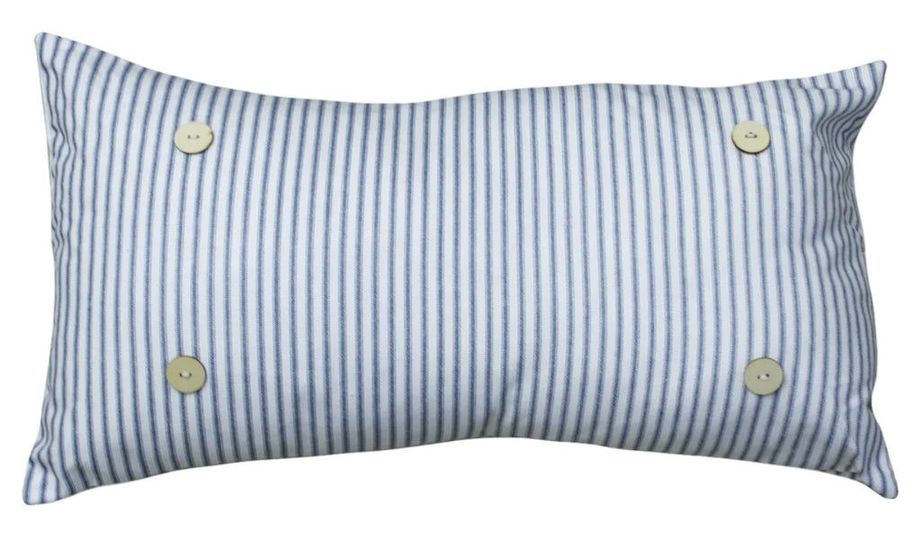 Blue Ticking Stripe Canvas Button Pillow-LuckyBird-The Bugs Ear