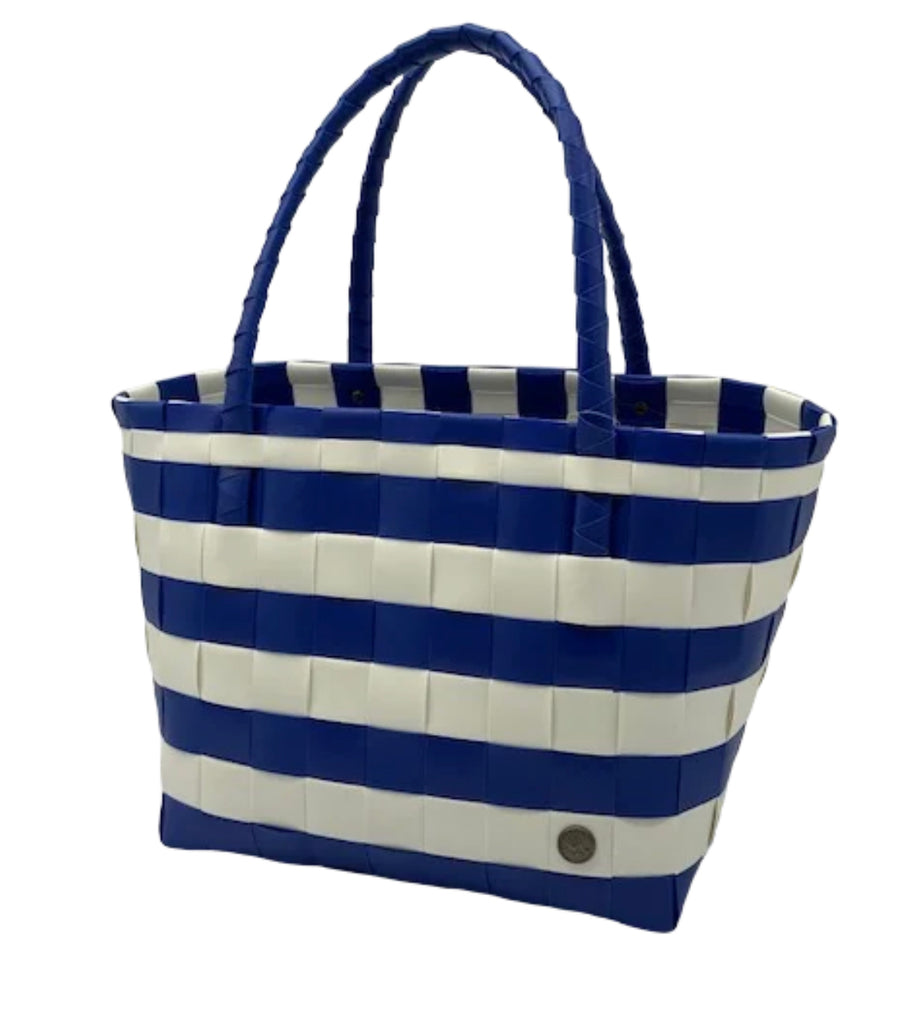 Spirit Cobalt Blue White Stripes Recycled Tote-Handed By-The Bugs Ear