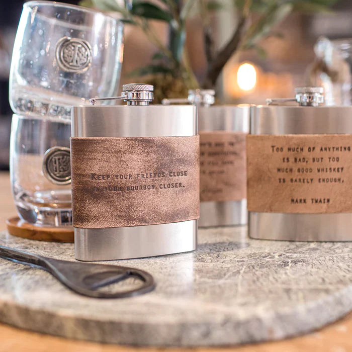 1st Edition Brown Leather Quote Flasks-Sugarboo Designs-The Bugs Ear