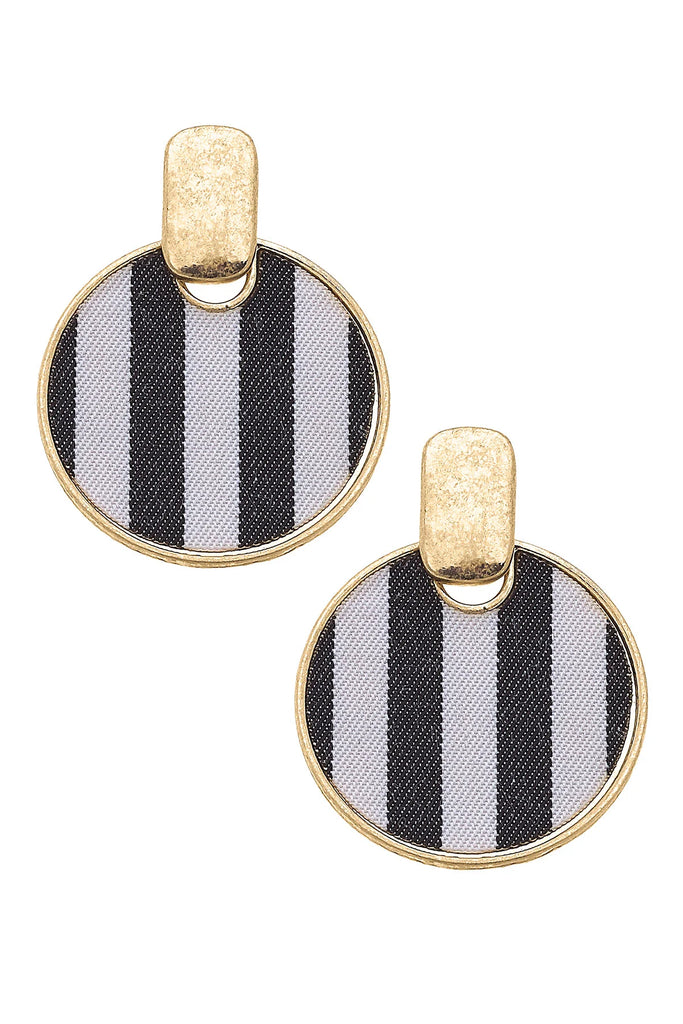Cabana Stripes Disc Earrings in Black-Canvas Jewelry-The Bugs Ear