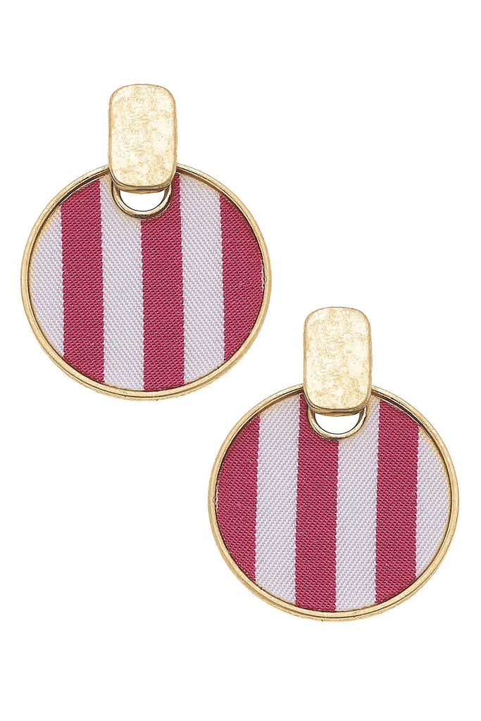 Cabana Stripes Disc Earrings in Fuchsia-Canvas Jewelry-The Bugs Ear