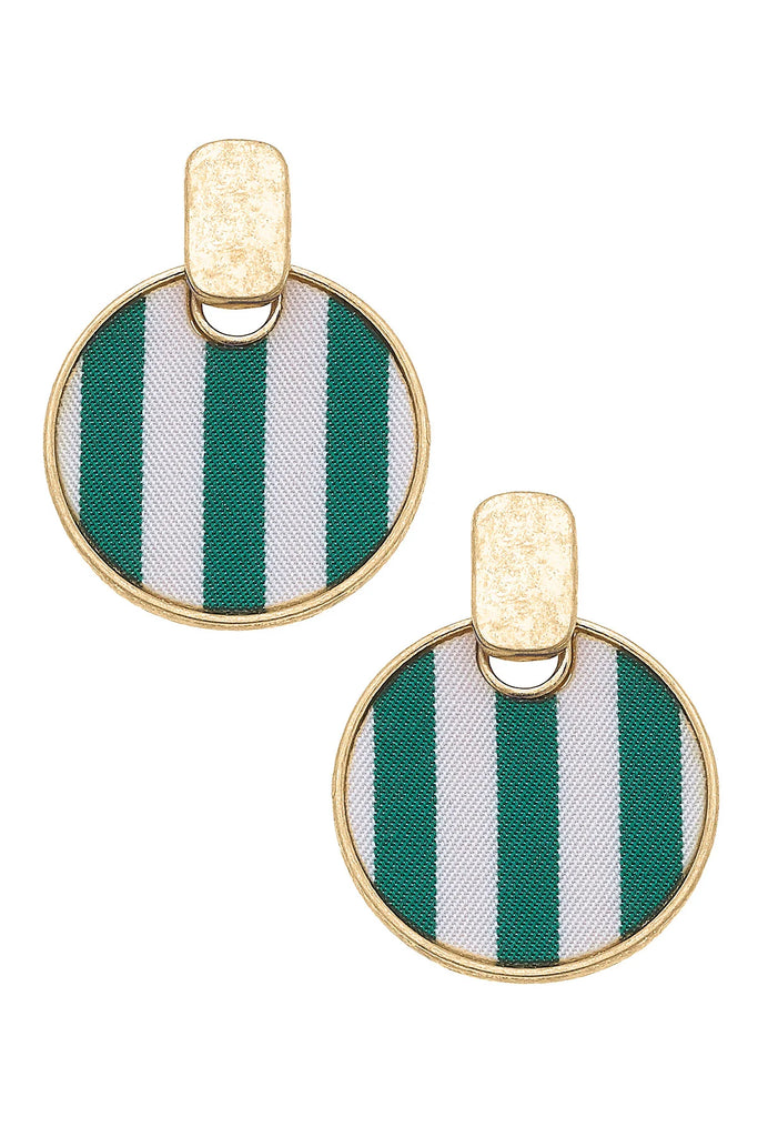 Cabana Stripes Disc Earrings in Green-Canvas Jewelry-The Bugs Ear