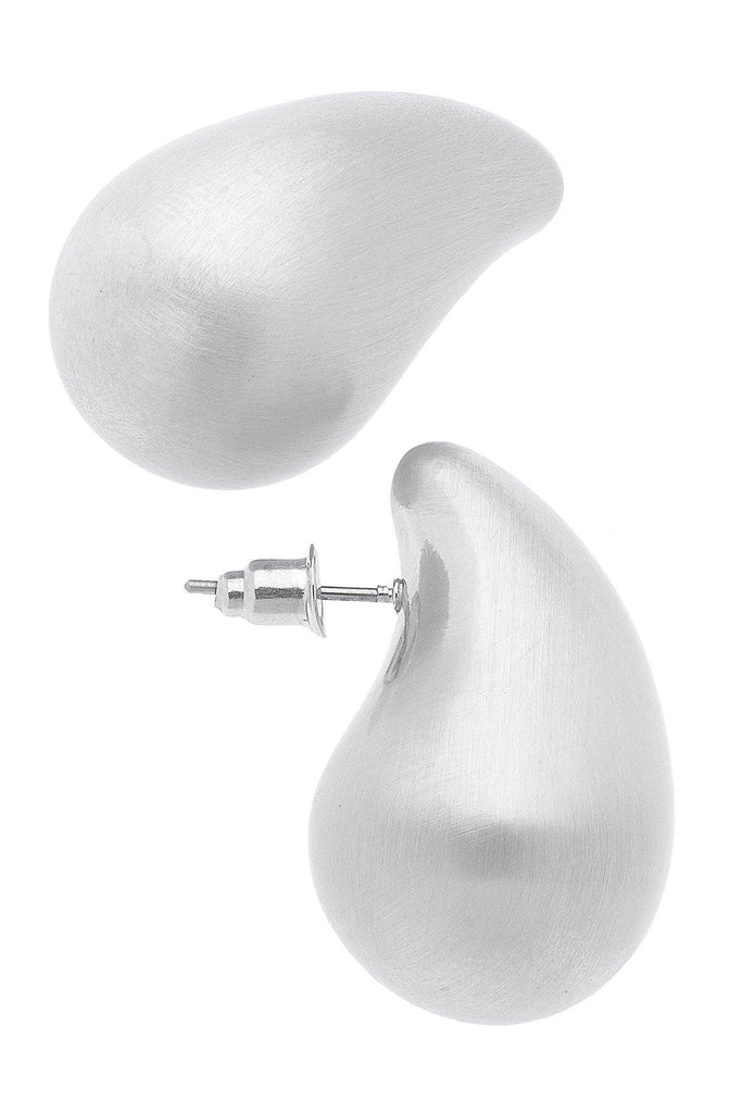 Icon Puffed Teardrop Stud Earrings in Satin Silver-Canvas Jewelry-The Bugs Ear