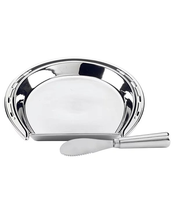 Derby Day at the Races Silver Plated Horseshoe Cheese Plate with Knife