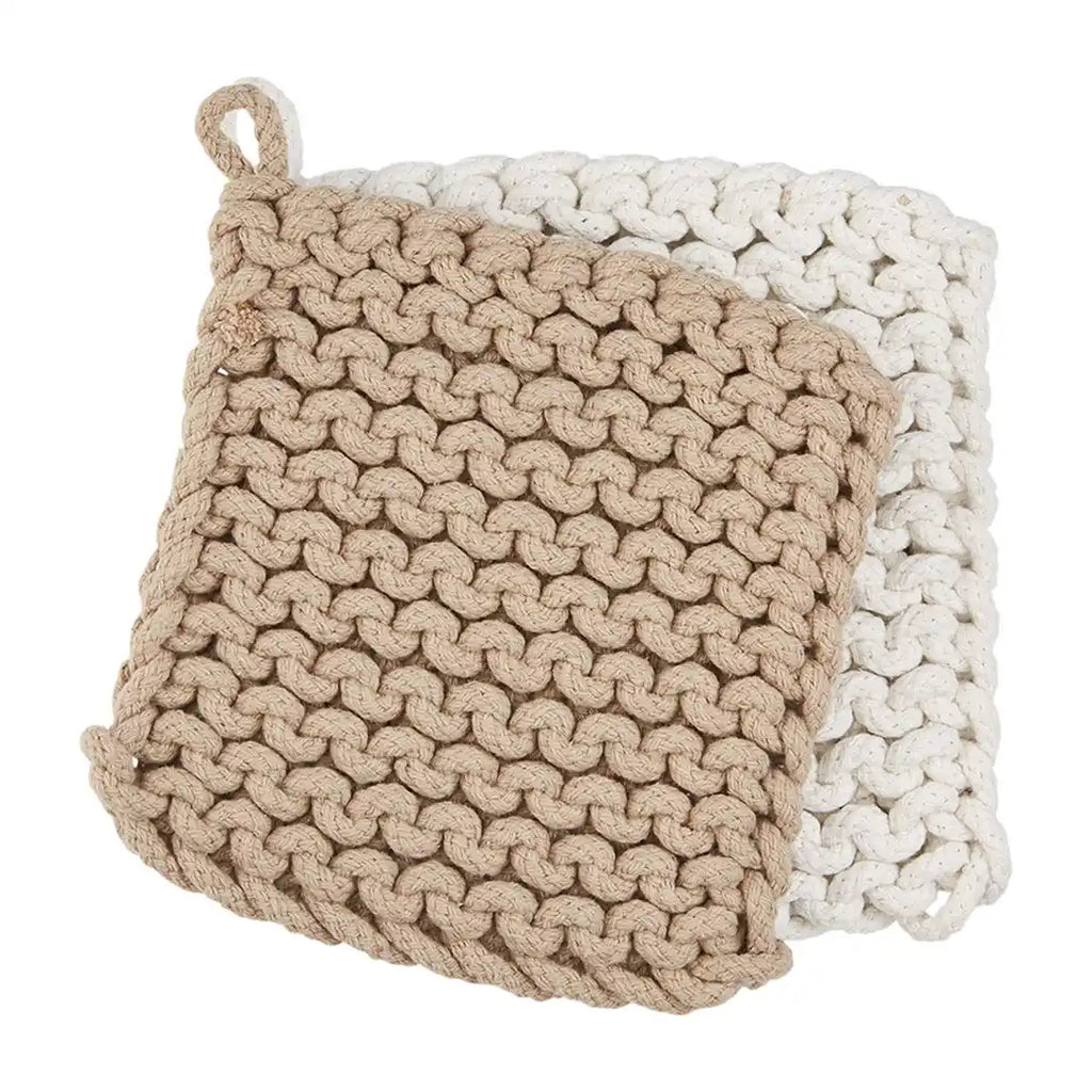 Taupe and White Crochet Pot Holder Set Mud Pie-Mud pie-The Bugs Ear