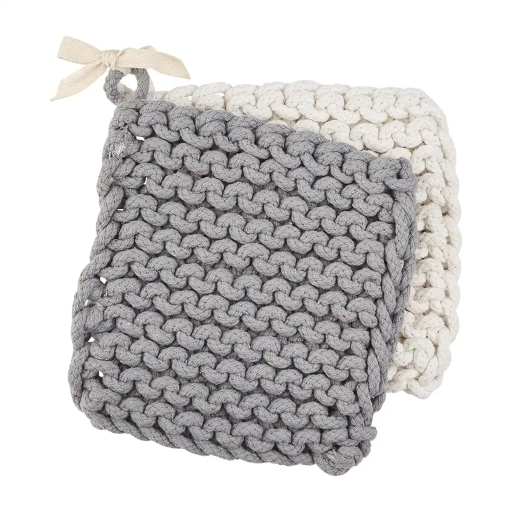 White and Gray Crochet Pot Holder Set Mud Pie-Mud pie-The Bugs Ear