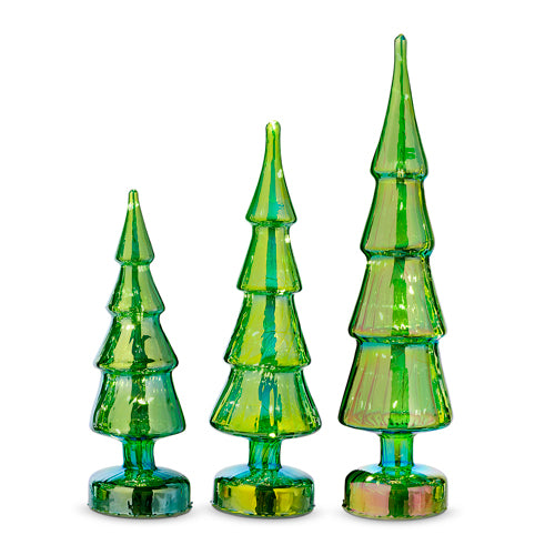 Lighted Green Iridecent Glass Trees 16"-Raz Imports-The Bugs Ear