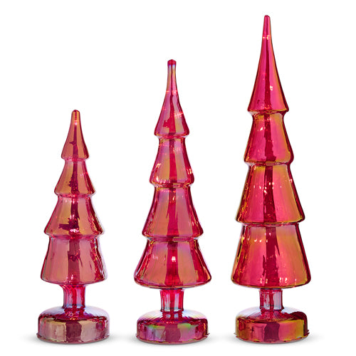 Lighted Red Iridecent Glass Trees 15.75"-Raz Imports-The Bugs Ear