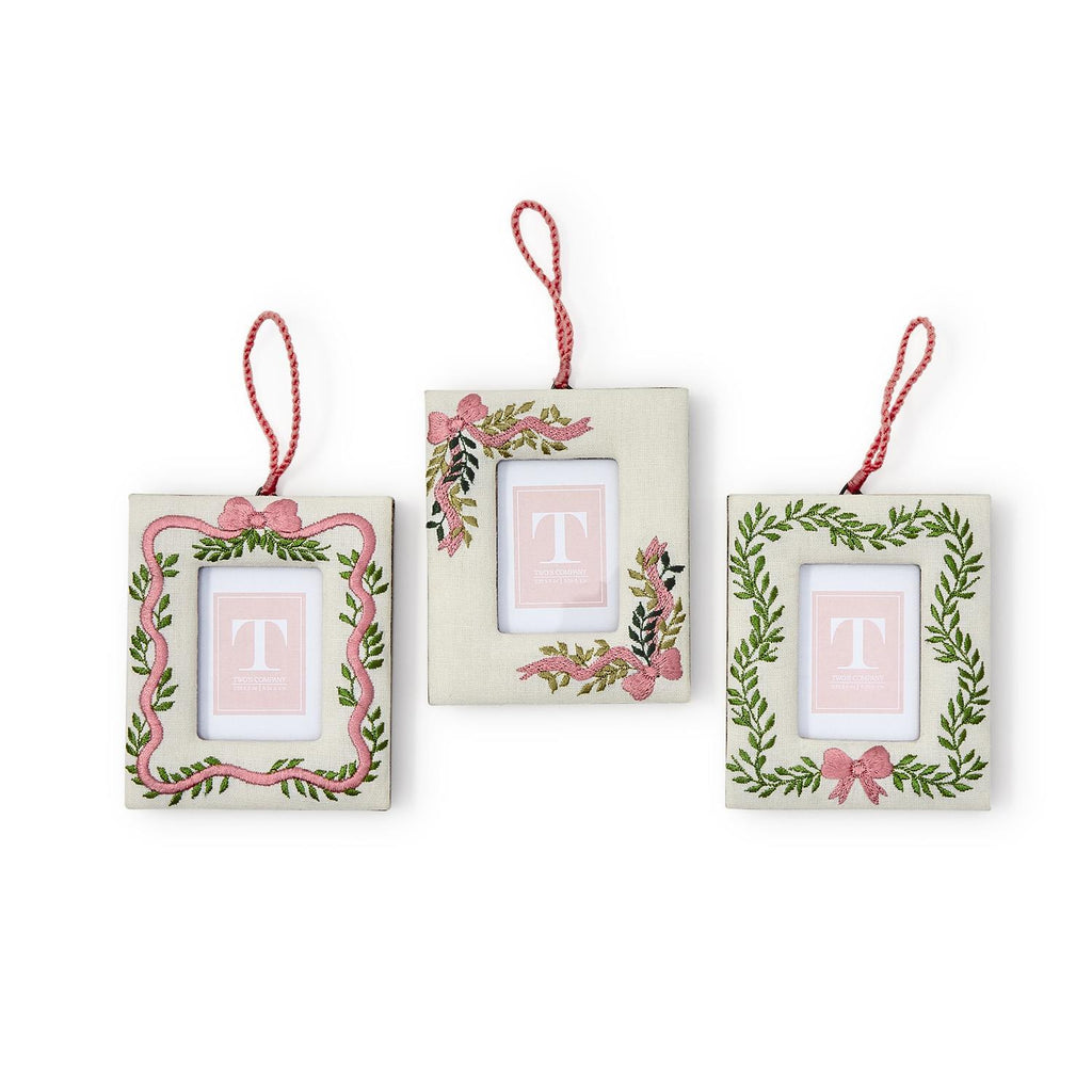Holiday Memories Embroidered Photo Frame Ornament-Two's Company-The Bugs Ear