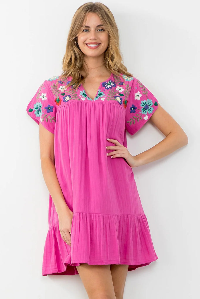Nina Flower Embroidered THML Dress-THML-The Bugs Ear