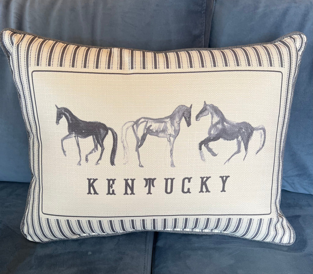 Ticking Stripe Horses Kentucky Pillow-Little Birdie-The Bugs Ear