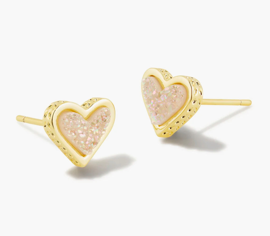 Kendra Scott Framed Ari Heart Gold Stud Earrings in Iridescent Drusy-Kendra Scott-The Bugs Ear