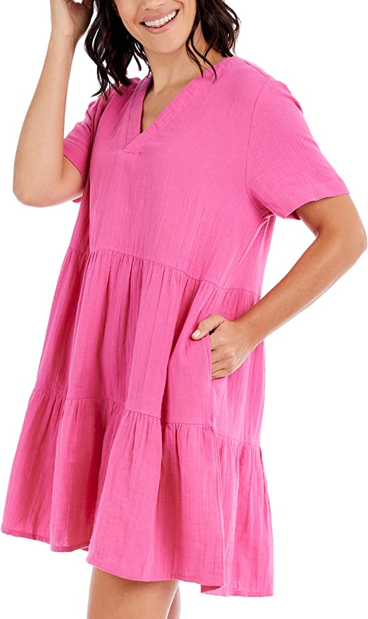 mud pie pink dress Mud Pie womens Yarn-Dye Tiered Dress Pink Small