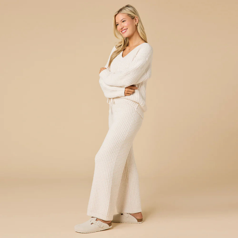 Waffle Marshmallow V-Neck Luxe Lounge Set Softies-Softies-The Bugs Ear