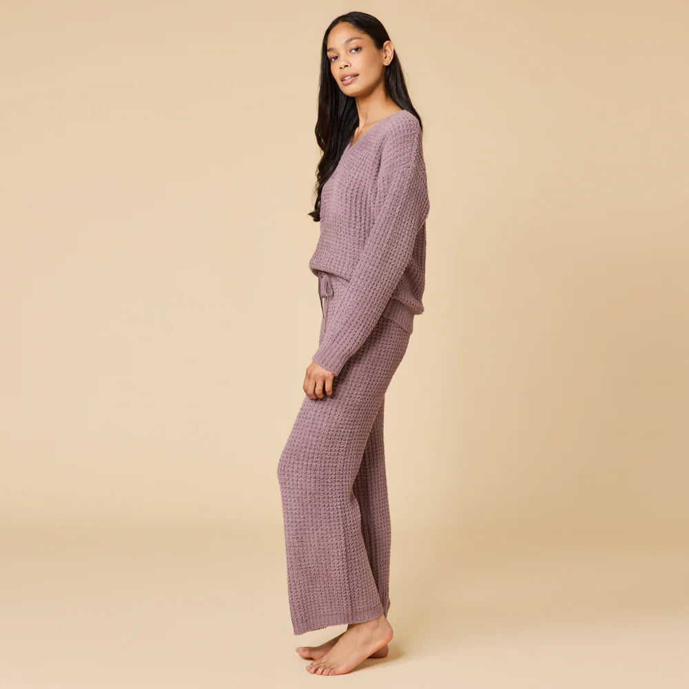 Waffle Marshmallow V-Neck Luxe Lounge Set Softies-Softies-The Bugs Ear