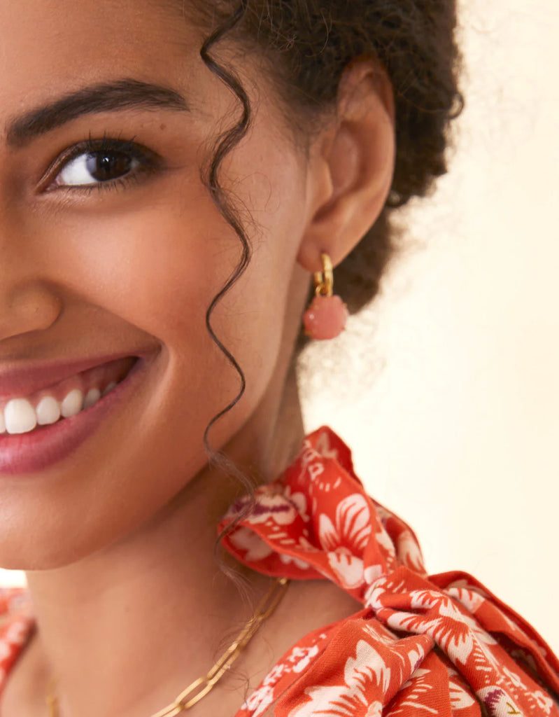 Spartina Carved Shell Convertible Hoop Earrings Coral-Spartina-The Bugs Ear