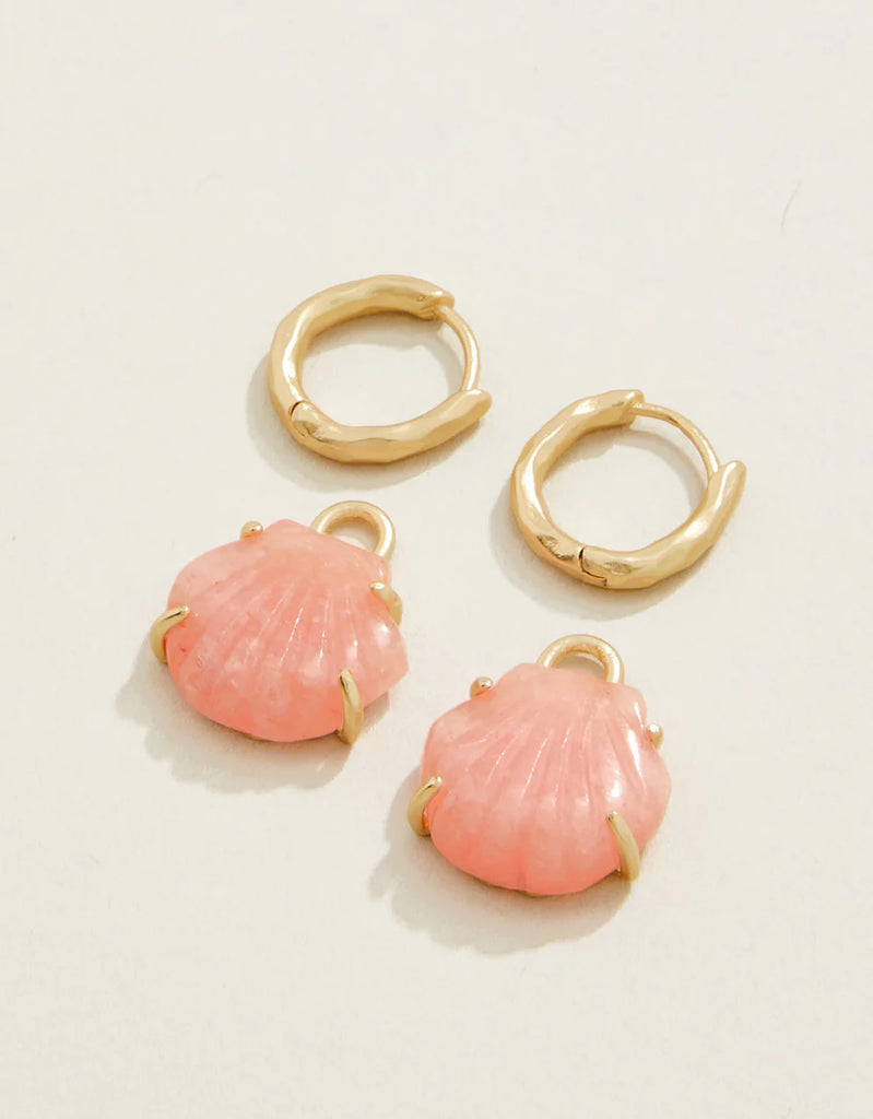 Spartina Carved Shell Convertible Hoop Earrings Coral-Spartina-The Bugs Ear