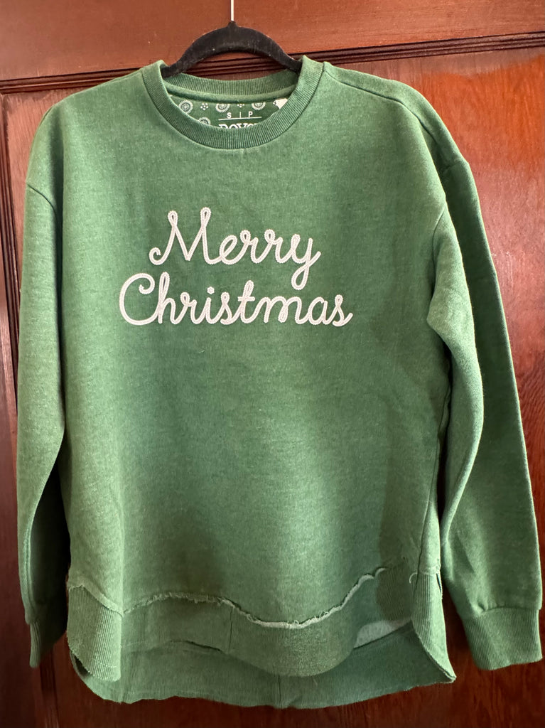 Merry Christmas Sweatshirt in Green-Royce-The Bugs Ear