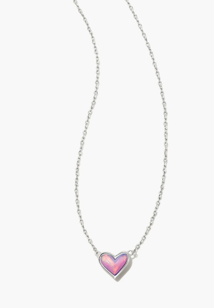 Kendra Scott Framed Ari Heart Silver Short Pendant Necklace in Lilac Opalescent Resin-Kendra Scott-The Bugs Ear