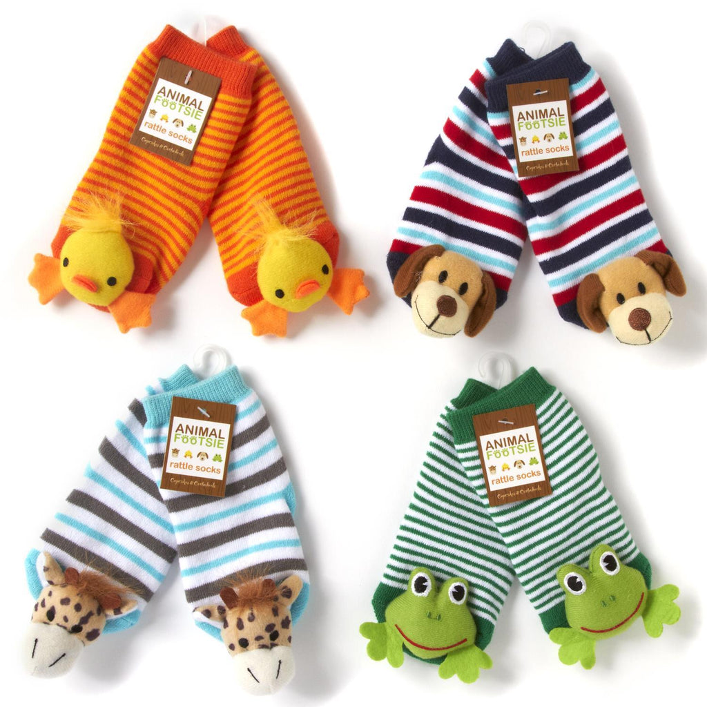 Animal Footsie Rattle Socks Assorted 4 Designs: Duck, Dog, Frog, Giraffe-Two's Company-The Bugs Ear