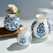 Blue Floral Print Vase Mud Pie-Mud pie-The Bugs Ear