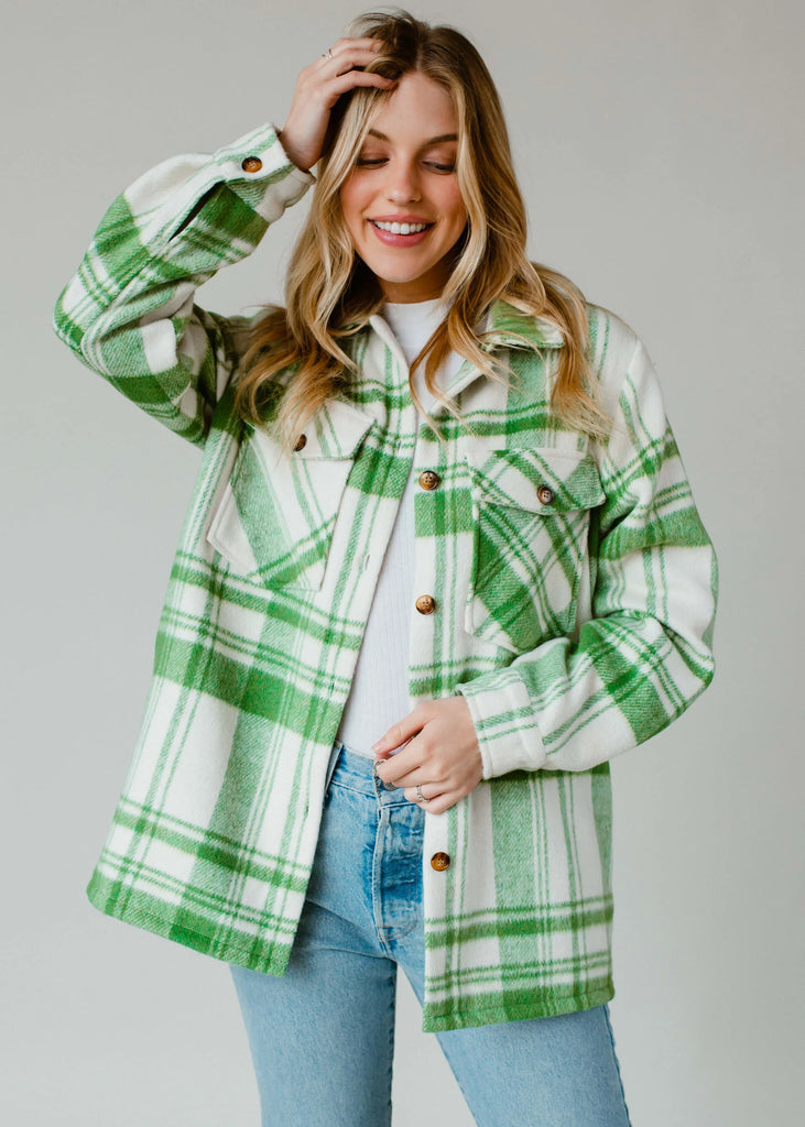 Charmer Plaid Jacket in Green and Cream-Panache Apparel-The Bugs Ear