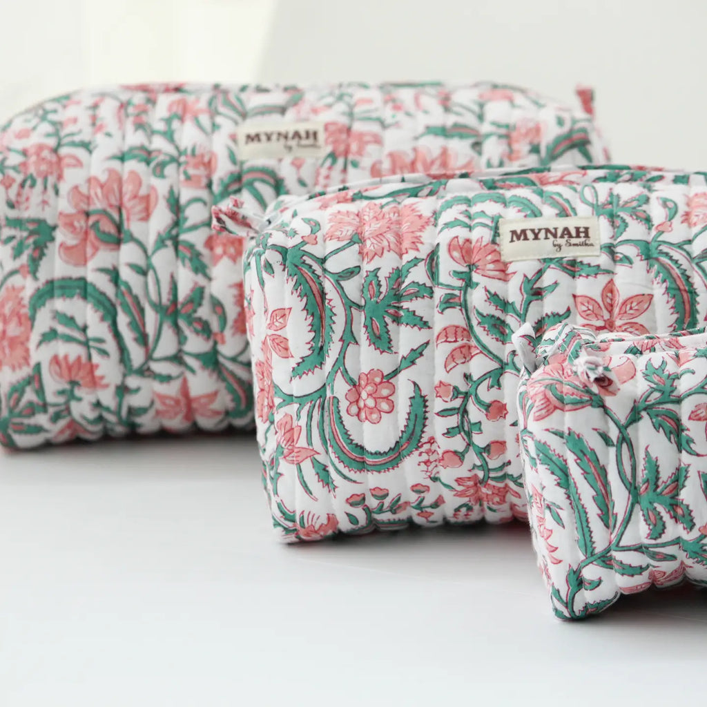 Carnelia Floral Travel Makeup Zipper Pouch Set of 3-MYNAHbySmitha-The Bugs Ear