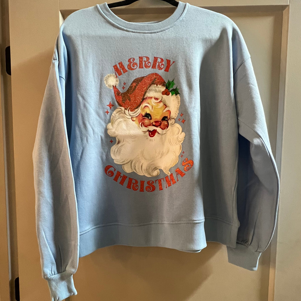 Glitter Santa Sweatshirt in Beach Blue-Royce-The Bugs Ear