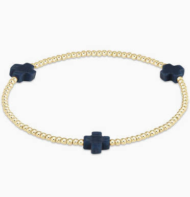 Enewton Signature Cross Gold Pattern 2mm Bead Bracelet Navy-Enewton-The Bugs Ear