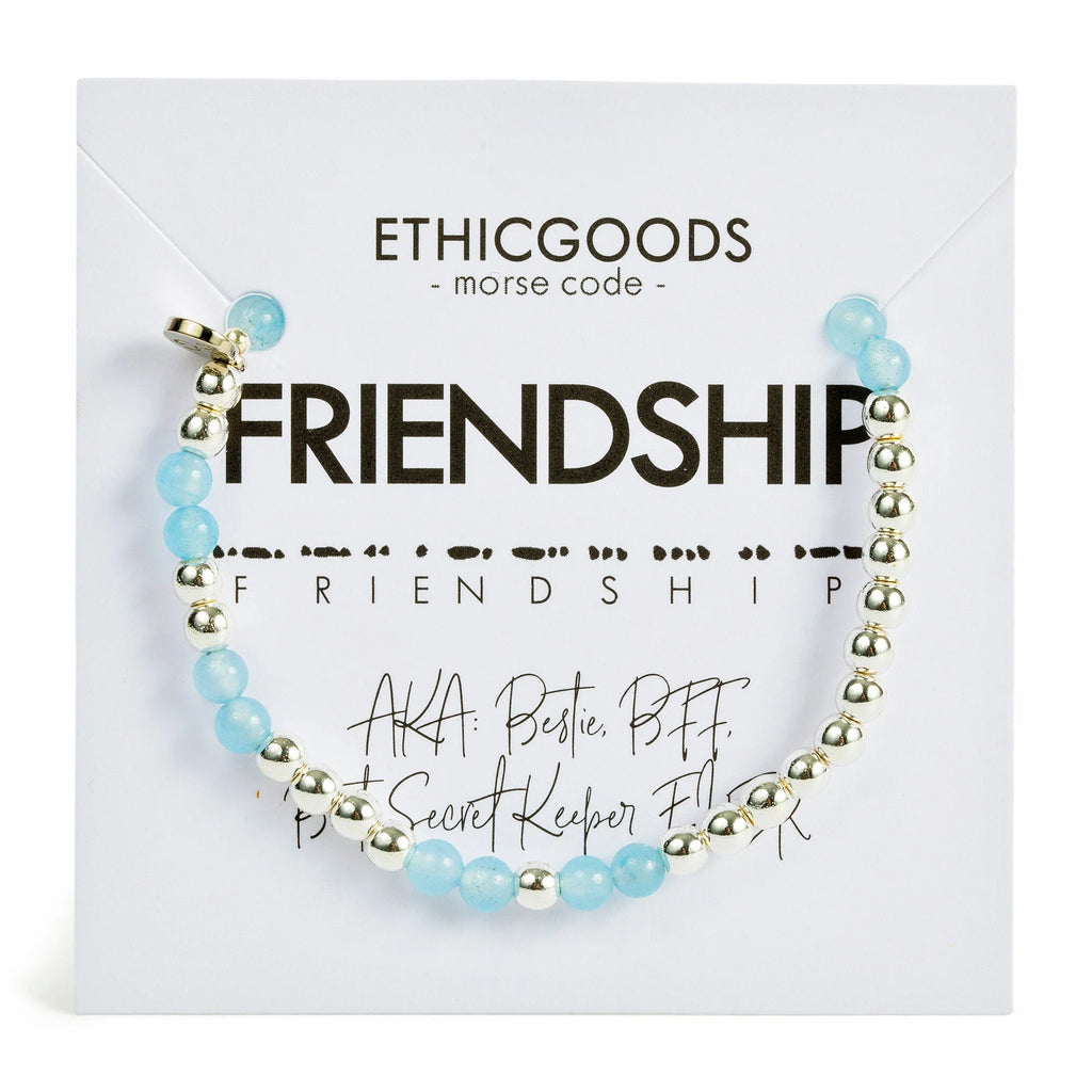 Silver Morse Code Bracelet FRIENDSHIP in Blue-Ethicgoods-The Bugs Ear