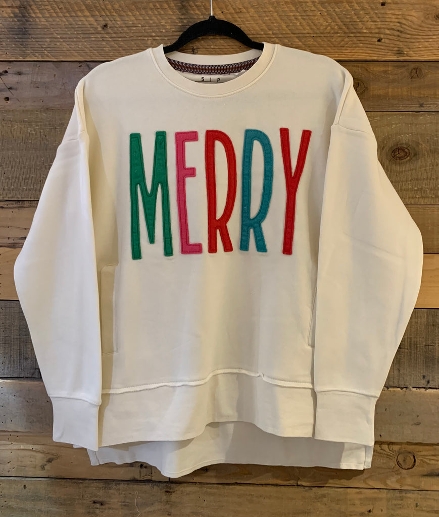 Merry Tall Appliqued Sweatshirt with Pockets-Royce-The Bugs Ear