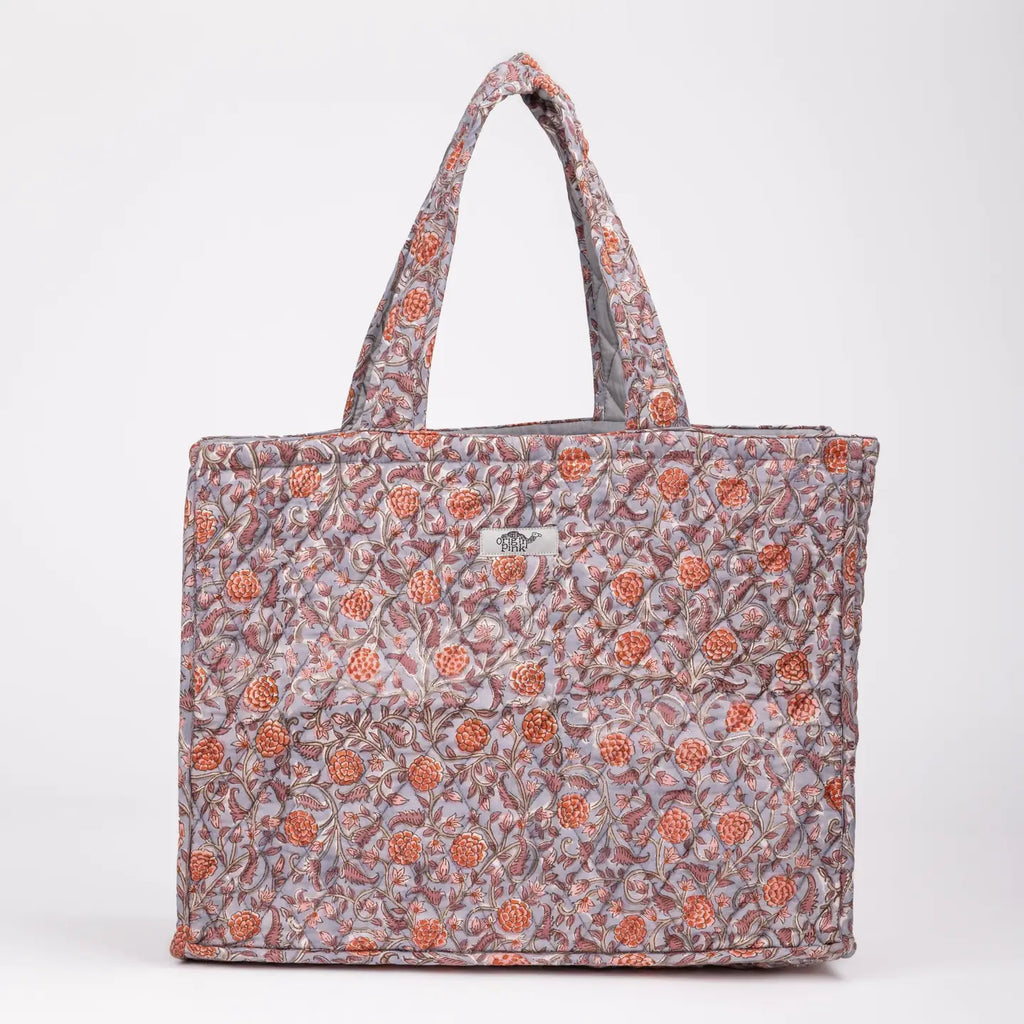 Floral Quilted Tote Bag Utility Diaper Bag Origin Pink-Origin Pink-The Bugs Ear