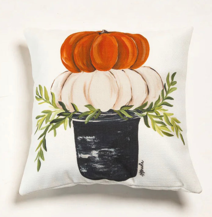 Pumpkin Stack Black Pot Pillow-LuckyBird-The Bugs Ear