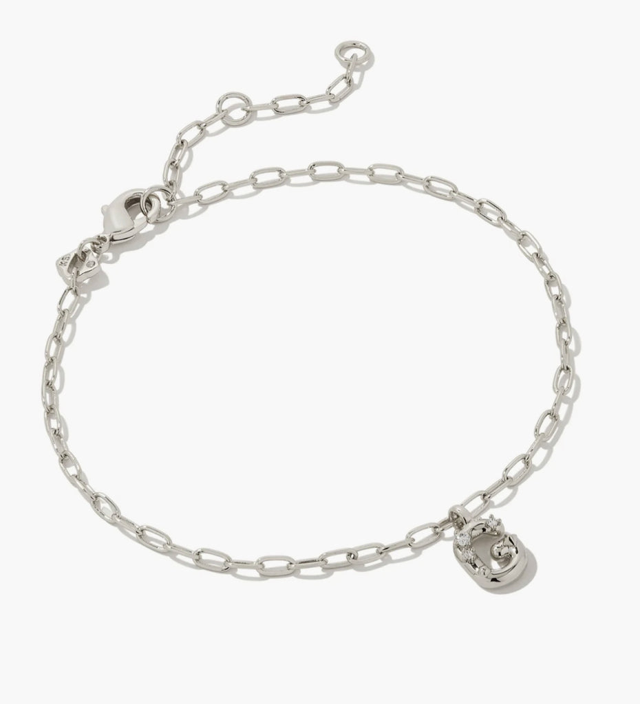 Kendra Scott Crystal Letters Silver Delicate Chain Bracelet in White Crystal-Kendra Scott-The Bugs Ear