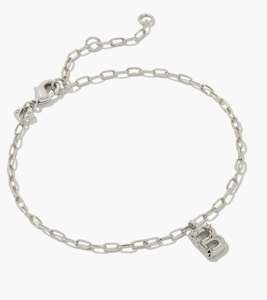 Kendra Scott Crystal Letters Silver Delicate Chain Bracelet in White Crystal-Kendra Scott-The Bugs Ear