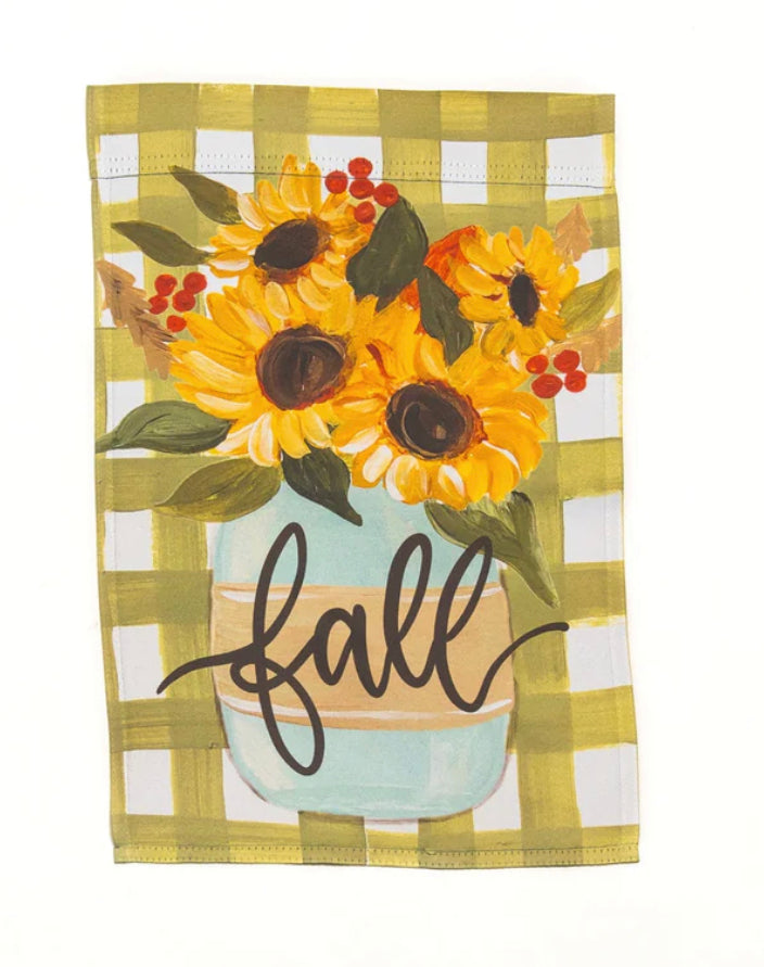 Green Gingham Sunflowers Garden Flag-LuckyBird-The Bugs Ear